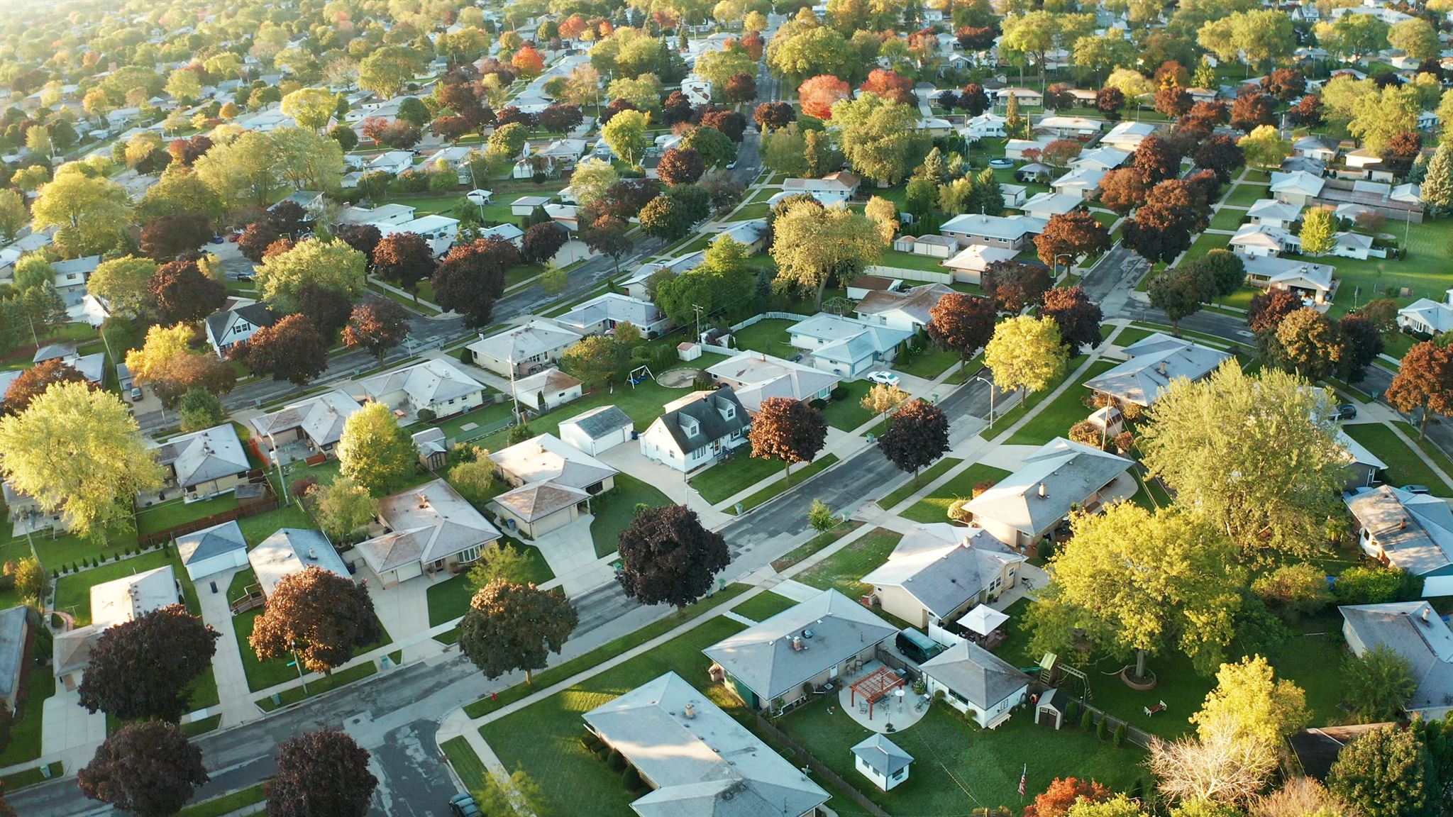 Aerial-view-of-residential-houses-and-the-green-trees